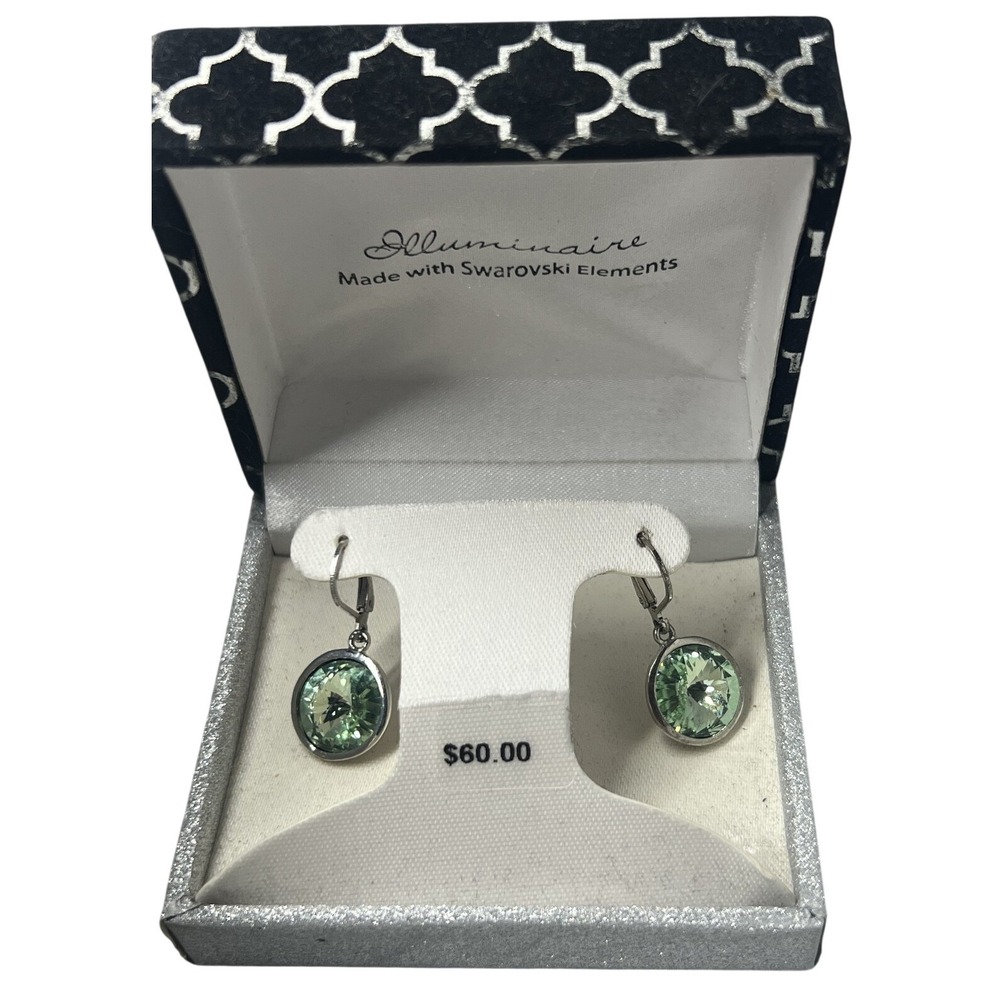 Illuminaire Leverback Earrings Made with Swarovski Elements Light Green Silver